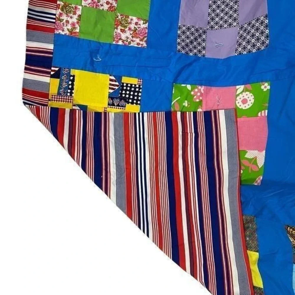 Handmade Patchwork‎ Quilt 86x72 Full Size Colorful Modern Tied Bedspread